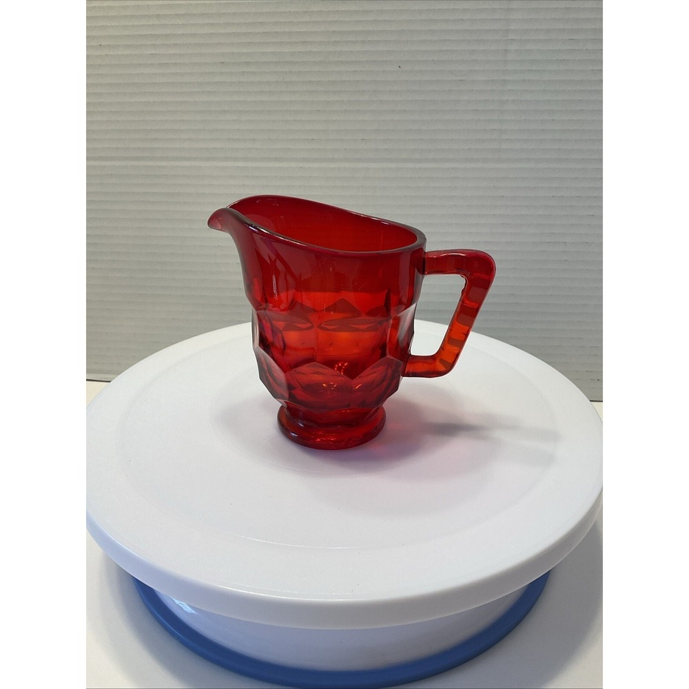 Viking Glass Ruby Red GEORGIAN Creamer Pitcher Honeycomb Christmas Holiday